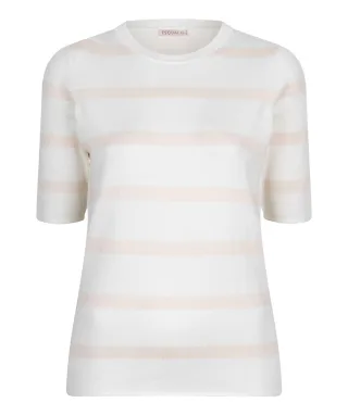 Esqualo - Halbarm-Top mit Streifenmuster weiß/beige - Gr. - L