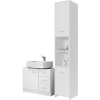 Casaria Badmöbel-Set, 2 teilig Weiß Wascheckenunterschrank Schubladen Badezimmerhochschrank