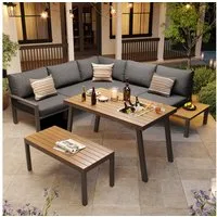 Flieks Gartenlounge-Set, Outdoor 7-Sitzer Sitzgruppe Gartenmöbel-Set, Tisch mit Eiskübel