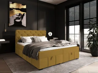 Boxspringbett Schlafzimmerbett GISEL 180x200cm Stoff Salvador Honiggelb