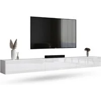 Planetmöbel TV-Schrank West TV-Board, Fernsehtisch 300 cm lang, TV-Lowboard (für Fernseher bis 85 Zoll, TV Schrank viel Stauraum, sideboard hängend, Fernsehschrank 3x 100 x 30 x 37,5 cm) weiß