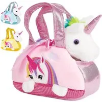 BRUBAKER Kuscheltier Einhorn Tasche Regenbogen 20 cm (1-St., Plüschtier in Handtasche), Glitzer Stofftier