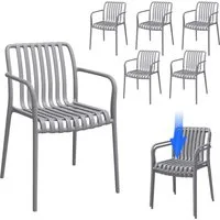 STEELSØN Gartenstuhl Pincoya wetterfest und UV-beständig (grau, 6er Set), stapelbarer Balkonstuhl Kunststoff, verfügbar als 2er/4er/6er Set