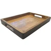Macosa Home Dekotablett Mangoholz 37 cm Braun Schwarz Holz mit Griffen (rechteckig, Holzschale Holztablett modern groß), Tischdekoration Obsttablett Wohnaccessoire