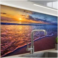 KitchenYeah Küchenrückwand selbstklebend Meer - Strand - Sonnenuntergang - Wolken - Horizont, (1-tlg), Spritzschutz, Küche, Rückwand, Küchenwand, Küchenfront, 80x60 cm