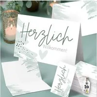 Funke & Brand Grußkarten 50x Herzlich willkommen Tischkarten - Art Mood Mint Green