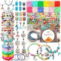 CLTYQ Ketten und Armband Set Schmuck-Bastelset mit Anhängern, Einhorn-/Meerjungfrau-Handwerksset (3400-tlg), Geburtstags- und Weihnachtsgeschenke für Mädchen ab 5-7 Jahren