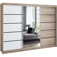 A&J MöbelLand GmbH Schiebetürenschrank VILUNO mit 4 Schubladen und Spiegel (nur für kurze Zeit! TOP ANGEBOT! Geräumiger Schrank mit einer Breite von 200 cm und Spiegel, ideal zur Aufbewahrung von Kleidung und Accessoires. 4 Schubladen und viel Staura