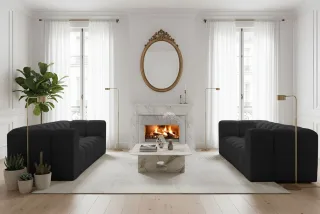 Sofaset Designersofa SOLVIE 3-3 in Stoff Tiffani Schwarz