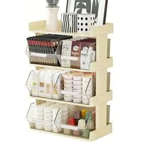 SURFOU Teebox 4-stöckiger Teebeutel-Organizer–Regal für Tee, Kaffee-Kapseln & Tassen, Kunststoff, (Mehrlagiger Theken-Organizer, Kaffeebar Tassenregal, Kaffeeregal, Kaffeebar-Zubehör, Kaffeetassenhalter, Platzsparendes Regal für Büro, Küche & Bar (42