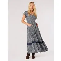 Apricot Druckkleid Gemustertes Maxikleid (1-tlg., Nicht angegeben) mit bestickter Bordüre
