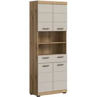 furnling Hochschrank Scott 4 Türen, 1 Schublade, 2 offene Fächer, Badmöbel, Badschrank