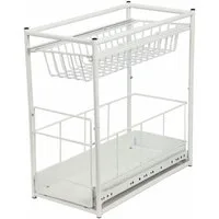 Spetebo Spülenauszug Metall Einbauschublade weiß - 45 x 45 cm, Schrankauszug mit 2 Körben