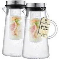 SILBERTHAL Wasserkaraffe Glas mit Deckel 2er Set 2 Liter mit Fruchtsieb & Deckel, (2-tlg), für Kalt- & Heißgetränke