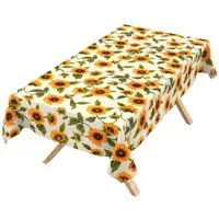 ANRO Tischdecke abwaschbar Baumwolloptik Sonnenblumen Gelb wetterfest (Einzelstück 1-tlg, eine Tischdecke), Stofftischdecke schmutzabweisend 100x140cm Sonnenblumen Gelb