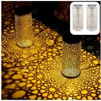 Marrakesch Orient & Mediterran Interior LED Solarleuchte 2er Set Orientalische Solarlaterne Noum edel aus Metall in Weiß 30 cm, LED fest integriert, Handarbeit