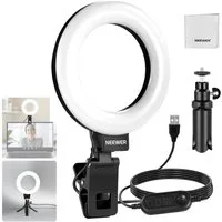 Neewer Ringlicht BR60 5" Ringlicht mit Clips/Mini Stativ, 10W Dimmbar, Einstellbares, mit Reinigungstuch, Videoleuchte für Monitor Laptop Videoaufnahmen