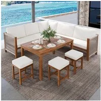 Flieks Gartenlounge-Set, 8-Sitzer Esstisch-Set Essgruppe Gartenmöbel aus Akazienholz und Seil