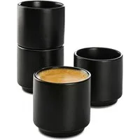 Cosumy Espressotasse Espressotassen Schwarz 4er Set aus Keramik - Stapelbares Design, 4-tlg., Keramik, 70ml