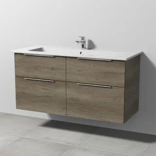 Sanipa 3way Keramik-Set Venticello Keramik-Waschtisch und Unterbau mit 4 Auszügen, Eiche-Nebraska UM32737