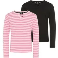 H.I.S Langarmshirt 2er Pack Shirts 1x uni + 1x geringelt, für Mädchen (Packung, 2-tlg., 2) für Mädchen, Langarm, mit Rundhalsausschnitt und Knopfleiste