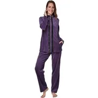 RAIKOU Hausanzug Damen Velours Nicki-Anzug Freizeitanzug Hausanzug (2 tlg) zwei glänzende, schwarze Paillettenreihen