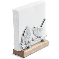 Ambiente Luxury Paper Products Serviettenhalter, Holz, Serviettenhalter 16cm aus Holz & Metall mit 2 Vögeln Silber