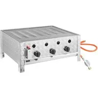 GastroHero Gasgrill Tischbräter - 3 Brenner 10 kW, 65x57x27 cm Tischgrill Gas-Grill Event, Piezozündung, Grillfläche: 63x50 cm, inkl. Gitter und Fettwanne