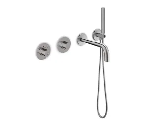 JEE-O slimline 01 Wand-Badkombination mit Thermostat, Umsteller, edelstahl gebürstet, 800-6470 800-6470