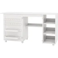 COSTWAY Schreibtisch, 2 in 1 Nähtisch klappbar, mit Ablage, auf Rollen, weiß