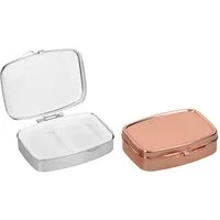kwmobile Pillendose 2x Edelstahl Tablettenbox mit 2 Fächern - 5,5 x 4 x 1,5cm (2 St), Pillendose klein Tablettendose Tragbare Pillenbox Medikamentenbox Dose