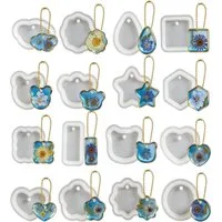 FOUORTUNATE-BEE Backform 16er Silikonformen Set für Resin Anhänger DIY Schmuck mit Ketten, Resin Gießformen Set 16 Stück Silikonformen mit 20 Kugelketten
