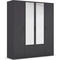 rauch Drehtürenschrank Kleiderschrank Schrank Garderobe Wäscheschrank BARI mit Spiegel mit Schubasten mittig, moderner Griff in Graumetallic MADE IN GERMANY