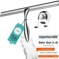 Laakfeld Duschabzieher Extra Breit, 30,5cm Abzieher aus Edelstahl mit Silikon Lippe, (Duschwischer inkl. Saugnapf Halterung ohne Bohren), Duschabzieher breit mit ergonomischem Griff