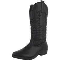 Ital-Design Elegante Damen-Stiefel mit Kunstvollem Design und Komfort Westernstiefel (90482545) Blockabsatz Flache Stiefel in Schwarz