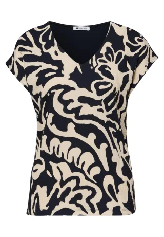 Street One - T-Shirt mit Split Neck und Frontprint shadowed navy - Gr. - 38