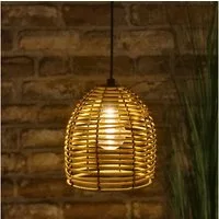 Spetebo Deckenleuchte LED Hängeleuchte in Rattan Optik für Außen und Innen - 18 x 16 cm, LED fest integriert, warm weiß, Garten Deko Beleuchtung warm weiß mit Timer