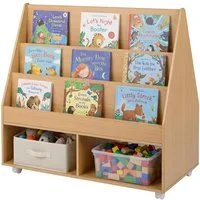 COSTWAY Kinderregal, Kinderregal doppelseitig mit Kreidetafel & Rollen