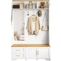 ANYSUN Garderoben-Set multifunktionale Flurgarderobe Garderobe mit LED-Beleuchtung, (Komplett-Set, bestehend ausGarderobenschrank mit Spiegel), Griffe aus Metall, mit Spiegel, Haken und Schubladen