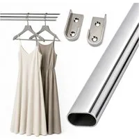 HOOZ Kleiderstange Schrankrohr Oval 50 - 120 cm Stahl inkl. Halter Silber 1er Set (Einzelartikel, 1 St., 1 x Garderobenstange), Individuell kürzbar, geschliffene Rohrkanten, stabile Metallhalter