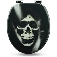 Sanfino WC-Sitz "Skull" Premium Toilettendeckel mit Absenkautomatik aus Holz, mit schönem Totenkopf-Motiv, hohem Sitzkomfort, einfache Montage