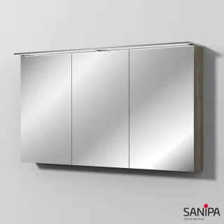 Sanipa Reflection Spiegelschrank MALTE 130 mit LED-Aufsatzleuchte, Eiche-Nebraska SD15737