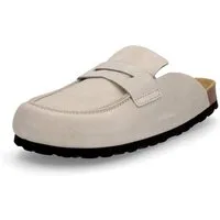 MIDS MIONA Damen Pantolette beige, Velourleder Clog im Mule-Stil mit ergonomischem Lederfußbett
