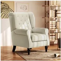 HOMCOM Sessel Einzelsessel, Akzentsessel mit Tufting Holzfüße (Ohrensessel, 1-St., Relaxsessel), für Wohnzimmer, Cremeweiß