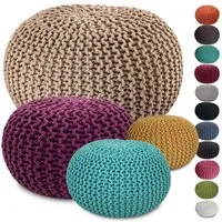 Amagohome Sitzhocker Strickhocker XXL Pouf Ø55 H37cm Bodenkissen Sitzpouf Baumwolle recycel