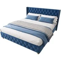 Flieks Polsterbett, Massivholz Doppelbett 160x200cm mit Lattenrost und Polster-Kopfteil