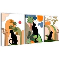 Novart XXL-Wandbild Katzen Abstrakt Modern Deko Bilder Beige Orange Wohnzimmer, Katzen, made in Germany, moderne Wandbilder, Boho Style, Landhaus Dekoration
