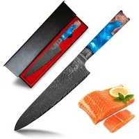 Küchenkompane Damastmesser Chefmesser Kochmesser – VG10 Stahl & Blau-Epoxidharzgriff