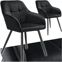 tectake Esszimmerstuhl Polstersessel gepolstert, in Samtoptik, gesteppt, 58 x 62 x 82 cm (Küchenstuhl Marilyn in schwarz/schwarz, 2 St), durchgehende Lehne, Stahlbeine, bodenschonend, Belastbarkeit 120 kg