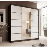 MOEBLO Schiebetürenschrank Lumis 200 (Moderner Kleiderschrank mit Spiegel für Schlafzimmer und Ankleidezimmer, 3 Schiebetüren, 11 Einlegeböden, stabile Kleiderstange, Schwebetürenschrank Schrank Garderobe Schiebtüren Schlafzimmer, Wohnzimmerschrank m